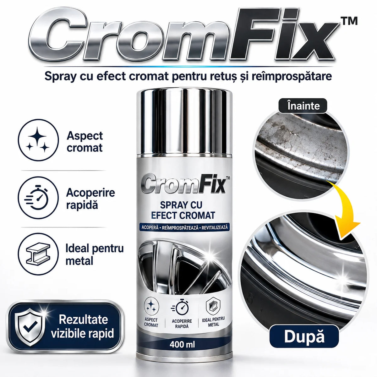 Spray profesional cu efect cromat pentru reînnoirea și protejarea suprafețelor - CromFix™