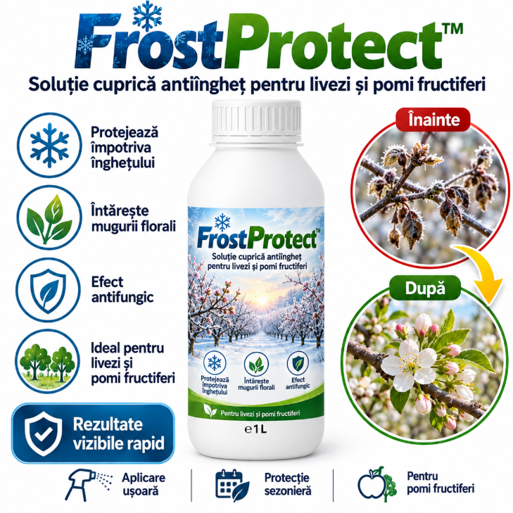 Soluție cuprică pentru protejarea pomilor fructiferi împotriva înghețului - FrostProtect™