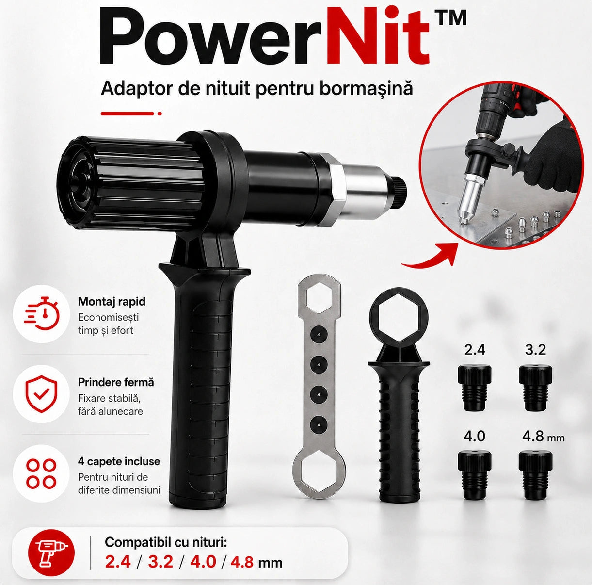 PowerNit™ – Transformă bormașina într-un aparat de nituit