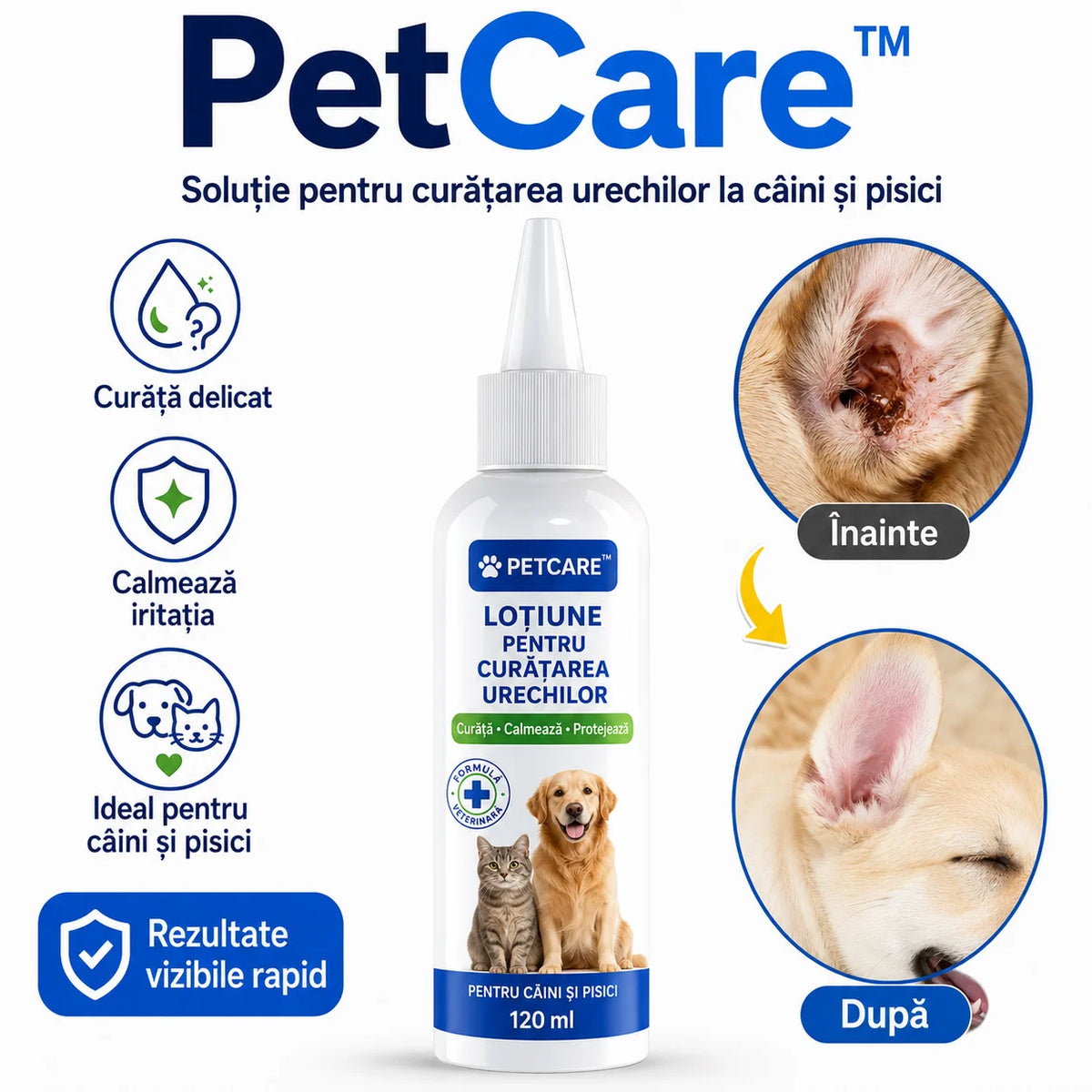 Soluție profesională delicată pentru curățarea urechilor animalelor - PetCare™